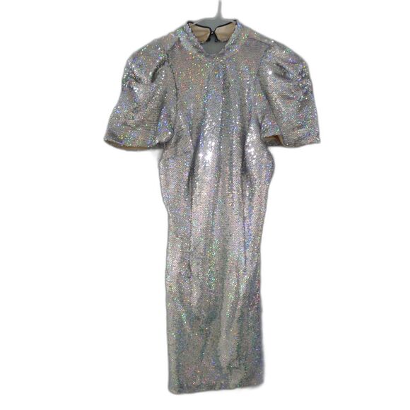 ASOS 80's Sleeve Sequin Iridescent Bow Back Mini Dress 2 - Picture 7 of 12